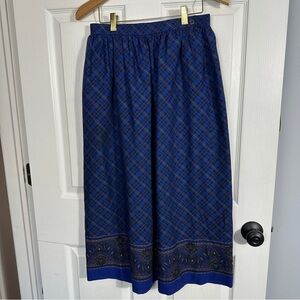 Vintage Allen Lolly wool plaid skirt, 1980s, sz 10, blue, fall, midi